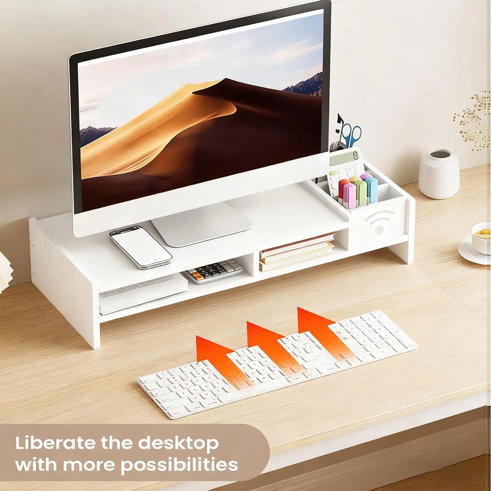 2-tier desktop computer monitor stand 4.3 inch height monitor lift with storage organizer for home laptop TV