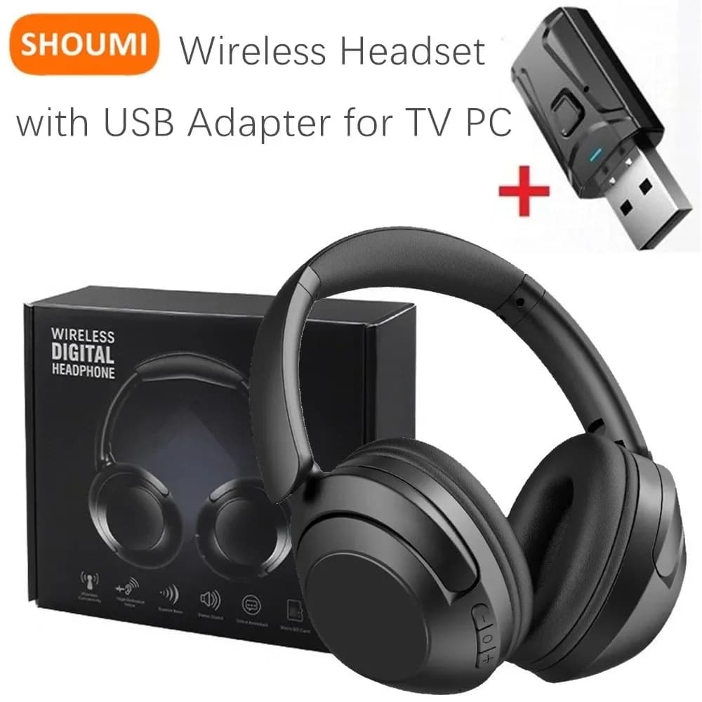 Shoumi 15 ore auricolare wireless cuffia Bluetooth 5.3 grande TV auricolare ruota grandi paraorecchie con adattatore USB per televisione PC