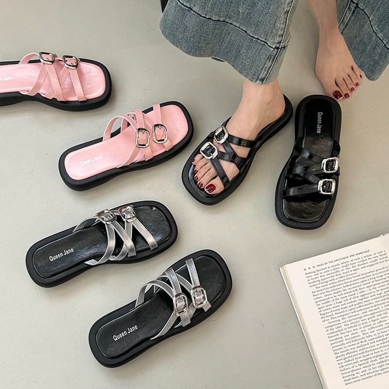 Ciabatte Estive da Donna con Plateau e Suola Spessa, Scarpe con Cinturino e Punta Aperta, Antiscivolo per Spiaggia e Vacanze