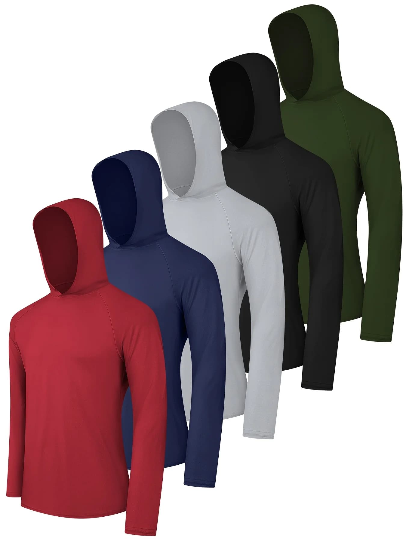 Set di 5 Felpe Sportive da Uomo a Maniche Lunghe, Magliette da Pesca Leggere e Protezioni Anti-UV