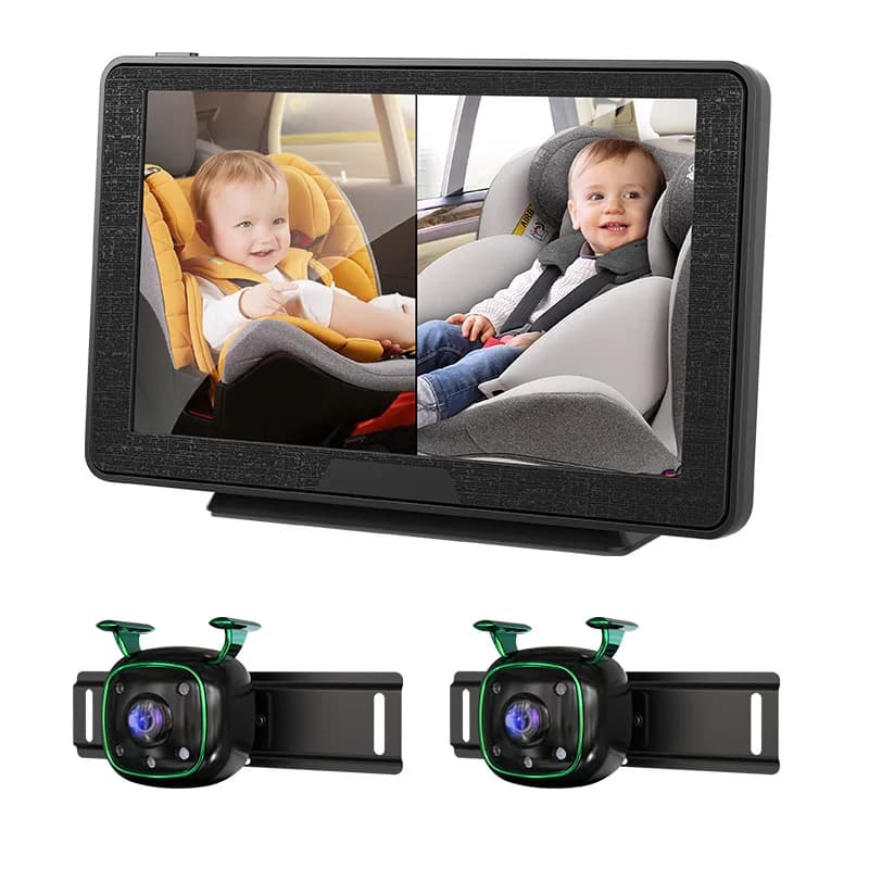 Telecamera per Auto con Doppio Schermo da 7 Pollici 1080P FHD, Visione a 360 Gradi ° Monitor Girevole per Sedile Posteriore per 2 Bambini, Visione Notturna Chiara, Facile Installazione