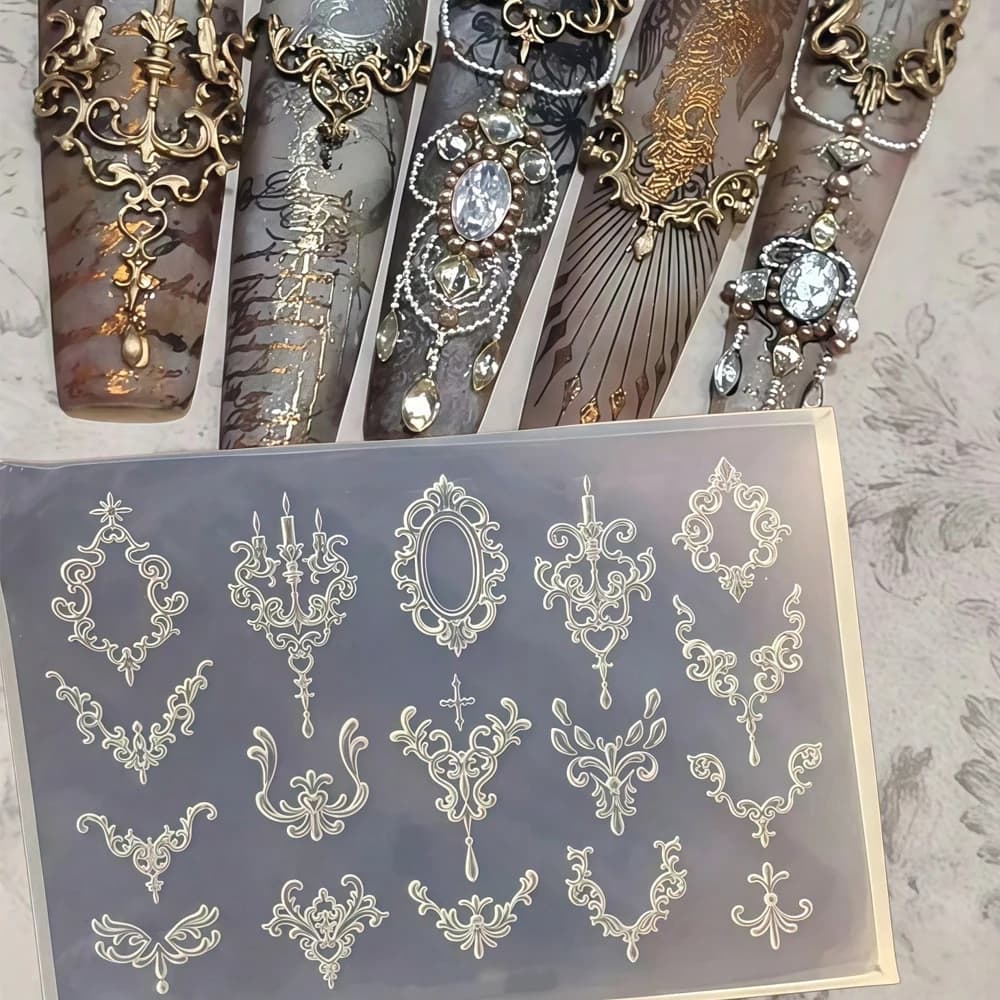 2pcs 3D Baroque Pattern Gel Nail Art Mold Butterfly Moon Resin Sword Molds for Manicure Accessories Supplies Arrow Silicone Mold