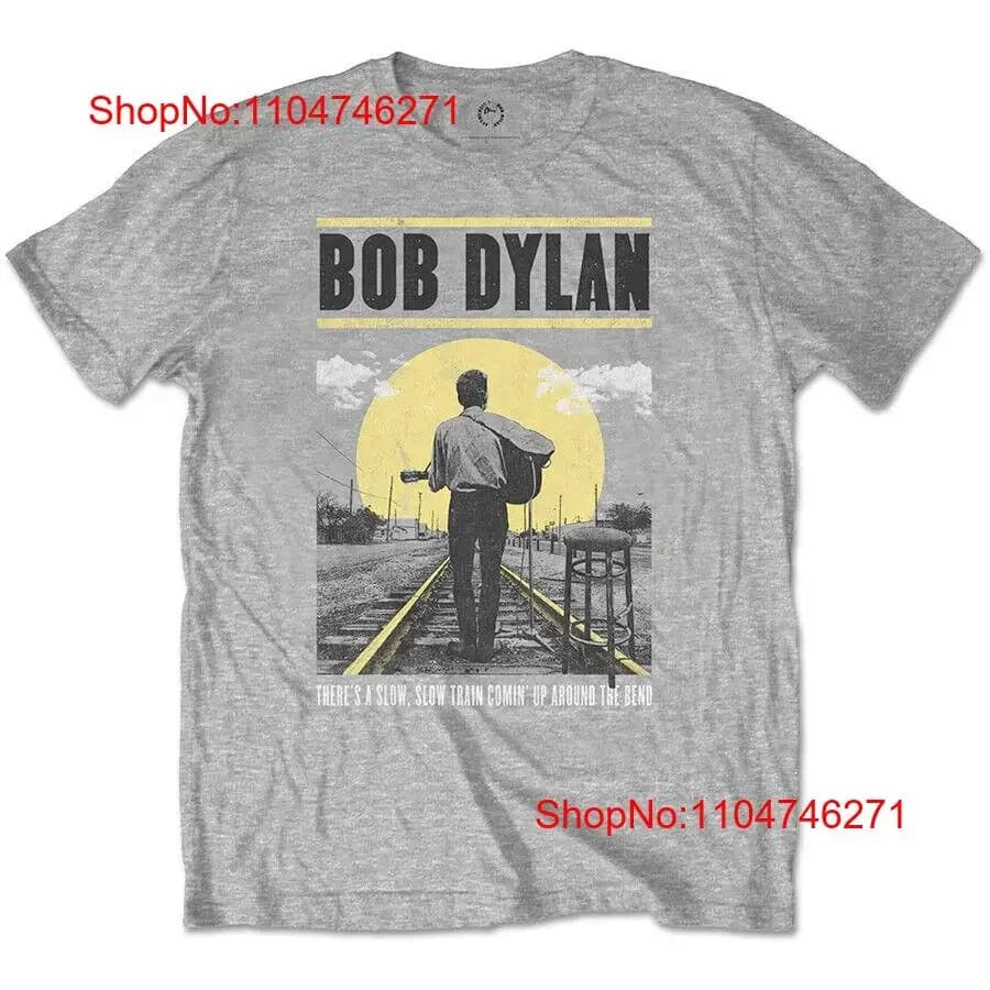 Bob Dylan Slow Train 3X T-shirt grigia vintage lavata streetwear moda unisex traspirante elegante grafica allungata morbida casual