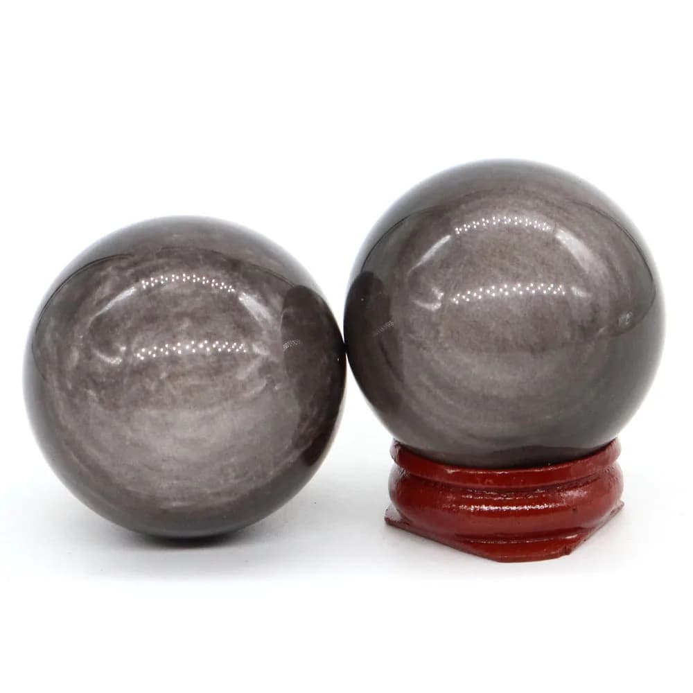 40mm Silver Obsidian Crystal Ball Natural Stone Reiki Gemstone Quartz Sphere Massage Globe Feng Shui Home Decoration With Stand