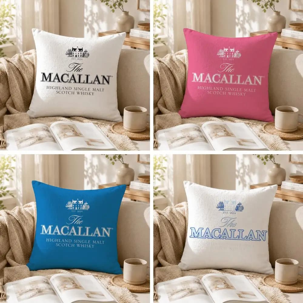 Luxury Whisky Brand T-The Macallan Cushion Cover Natural Linen Printed Pillowcase Cool Breathable for Living Room Bedroom Sofa