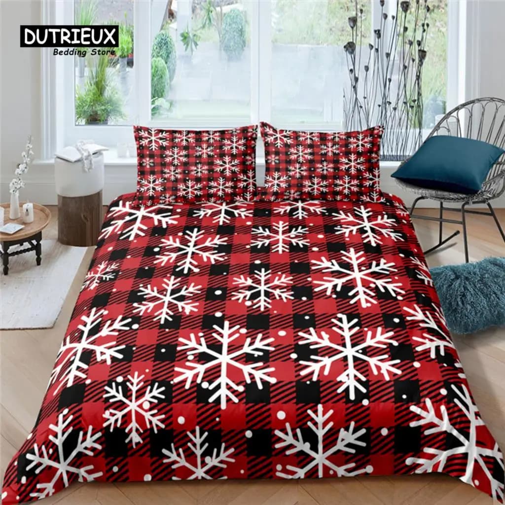 Home Living Lusso Reticolo Fiocco di neve Stampa 2/3 pezzi Set copripiumino Federa Queen Size e King Size EU/US/AU Size