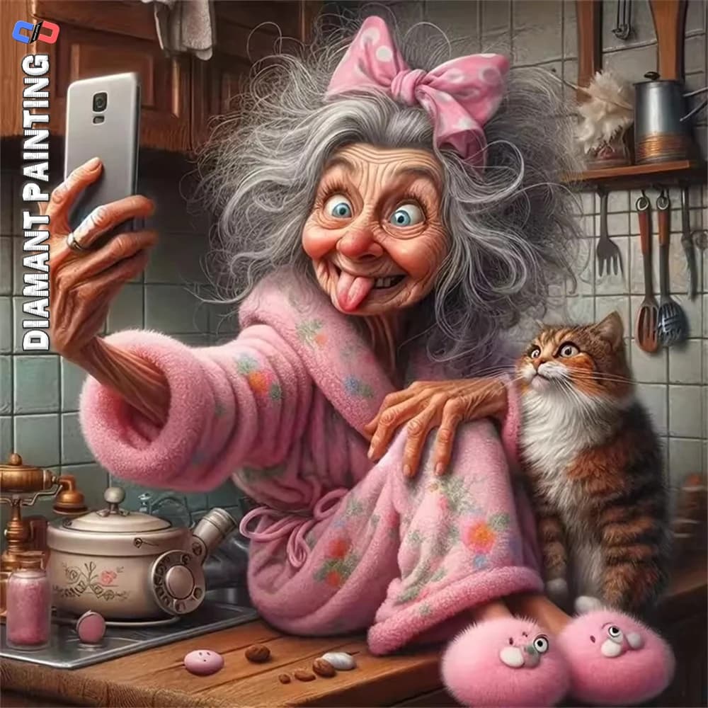 Nabi New Arrival Diamond Embroidery Old Woman Portrait DIY Painting Cartoon Mosaic Cat Suitable for Beginners Handicraft