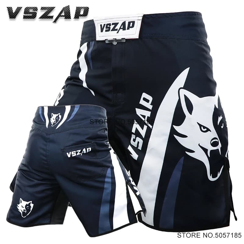 Vszap MMA Grappling Shorts Wolf Kick Boxing Pantaloni da combattimento Abbigliamento da palestra Pantaloncini a fessura alta da uomo Arti marziali Wrestling Kickboxing Shorts