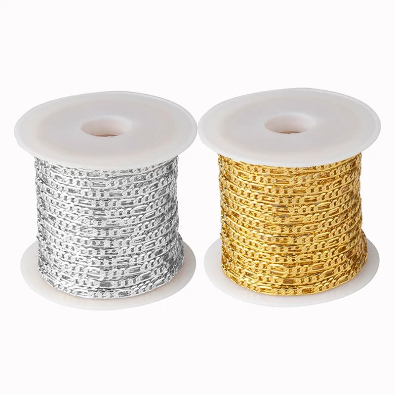 SAUVOO 5Meters/Roll Chain Ultra-thin 2.5/3.3mm Width 1:3 NK Rolo Cable Link Curb Chains For Necklace Women Jewelry Making