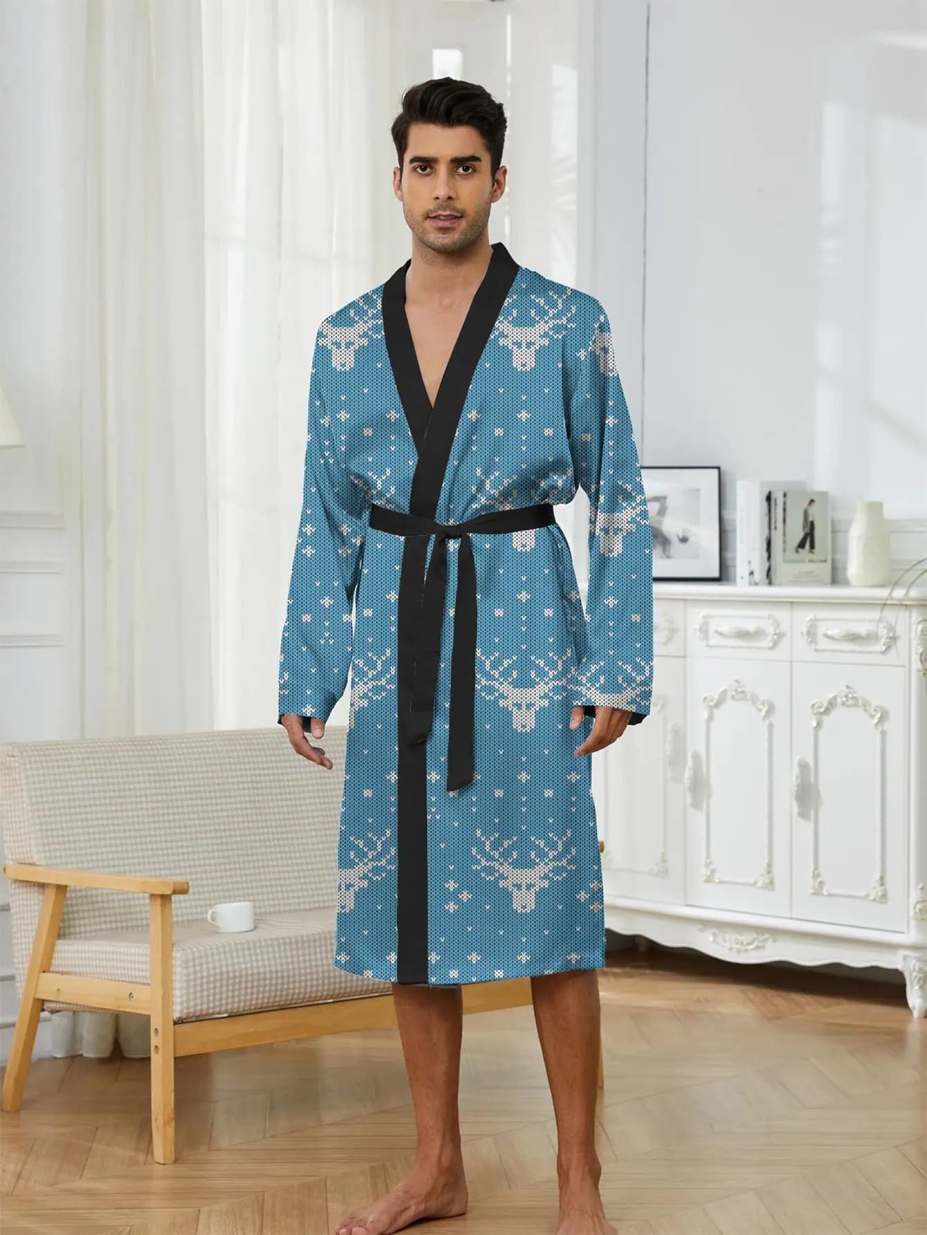 1pcs Men's Robes 2026 Spring/Summer Sleepwear Funny pajamas dressing gown Shower robe 3D Printed Breathable bath robe Graphic