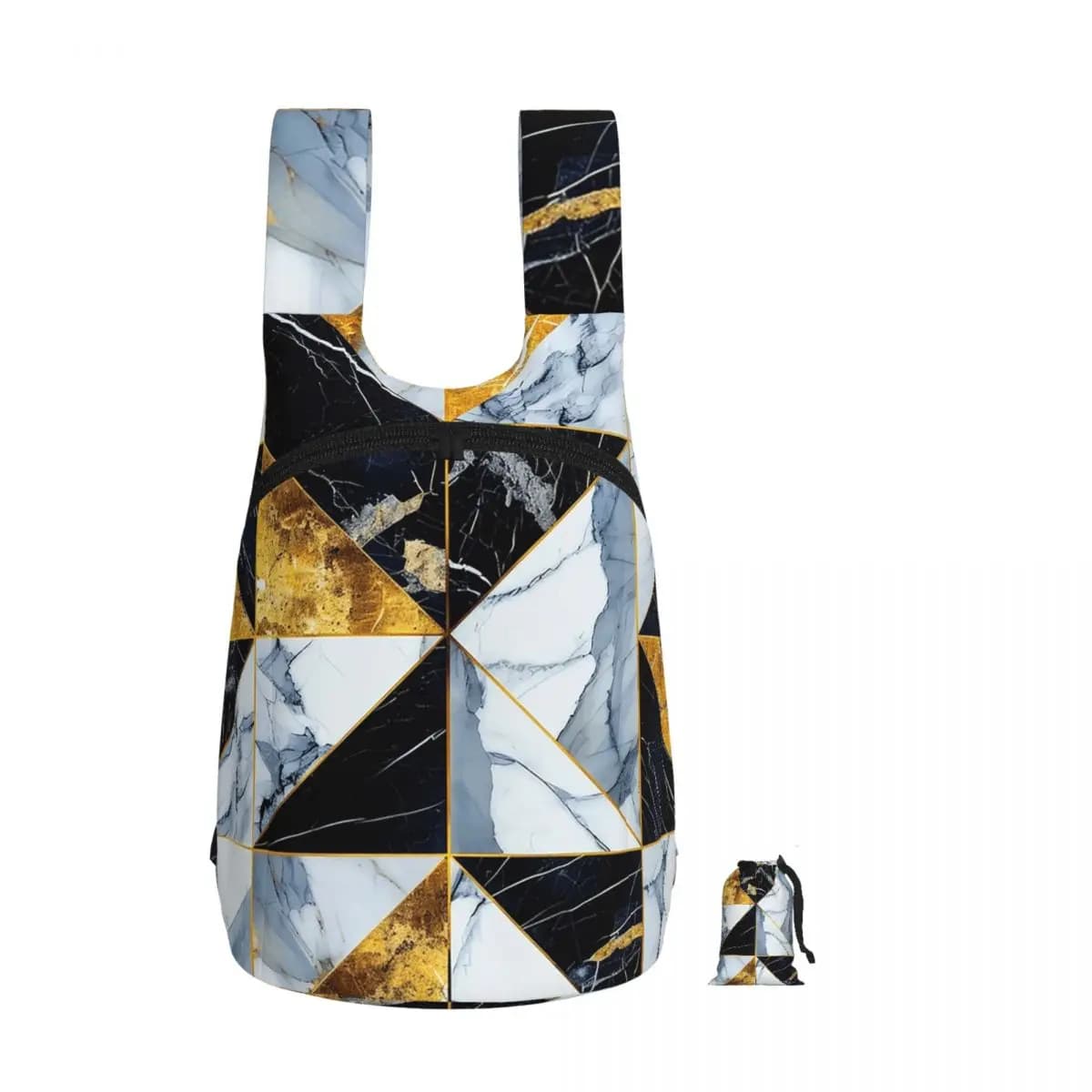 Luxurious Marbled Art Golden, Black, And White Backpack Student Storage BookBag Children School Bag Computer Shoulder Bags
