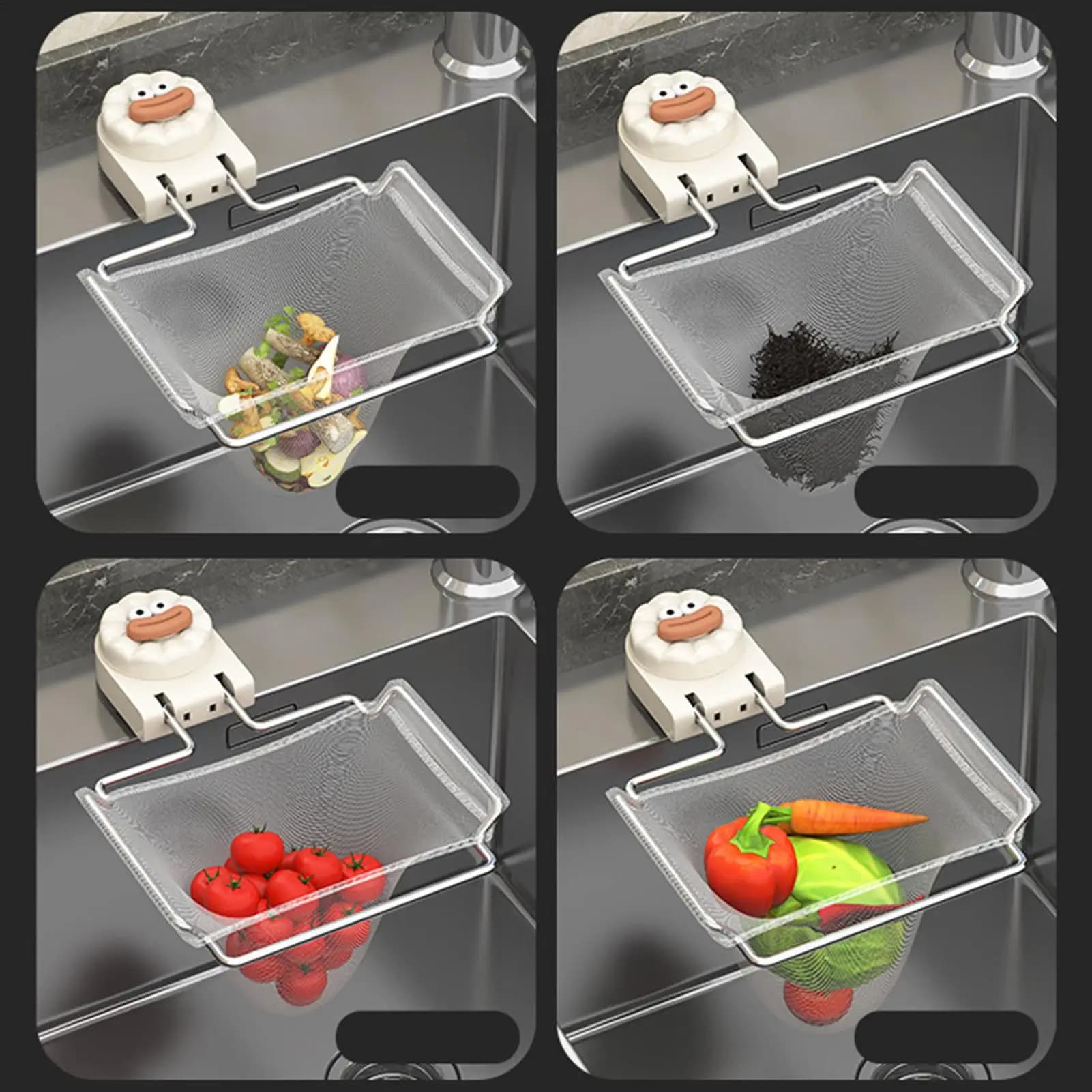 Colino per alimenti per lavello Pieghevole Scolapiatti per frutta Supporto per asciugatura con 50 sacchetti a rete per cucina domestica Bagno Verdure domestiche