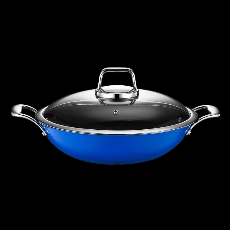 304 TriPly Wok stainless steel colored non-stick Wok 32 cm Wok kitchen induction 11 inch with glass cover for hotel