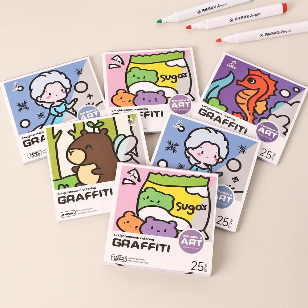 Comodo libro da colorare per cartoni animati, 25 mini libri da colorare ad acquerello, libro da colorare per album di pittura