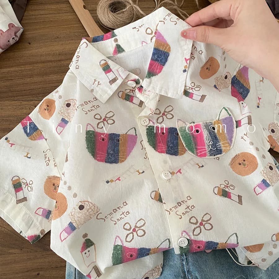MILANCEL Nuove Magliette Estive per Bambini 2-5 Anni, Camicette con Stampa Integrale di Cartoni Animati e Graffiti, Top Traspiranti per Bambini e Bambine