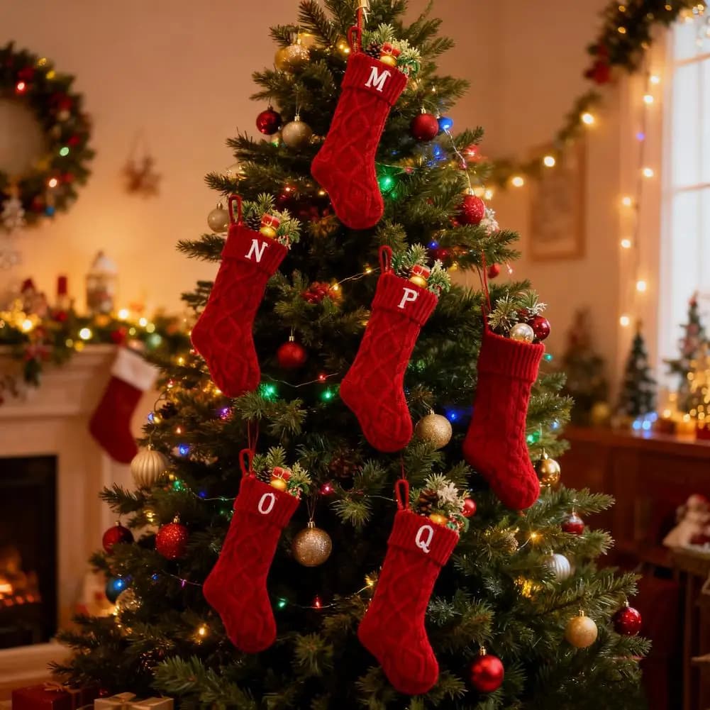 Christmas Stockings With Initials Letter B Embroidered Xmas Leggings 18-Inch Large Letter Knit Christmas Boots Fireplace Decor