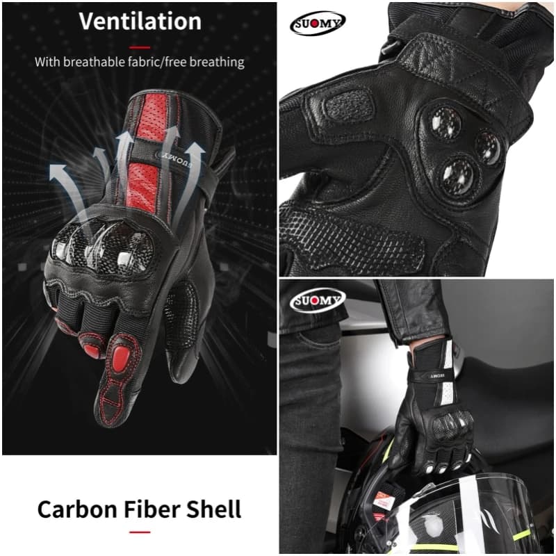 SUOMY Genuine Leather Motorcycle Riding Gloves Men Women Four Season Breathable Durable Retro Racing Motocross Gloves XS-2XL