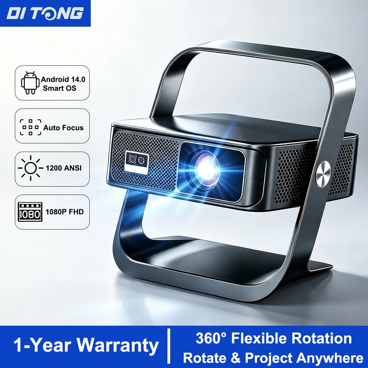 DITONG Projector FHD Native 1080P Support 4K WIFI6 BT5.4 Android Mini Portable Projector LED Home Theater Video Gimbal Projector