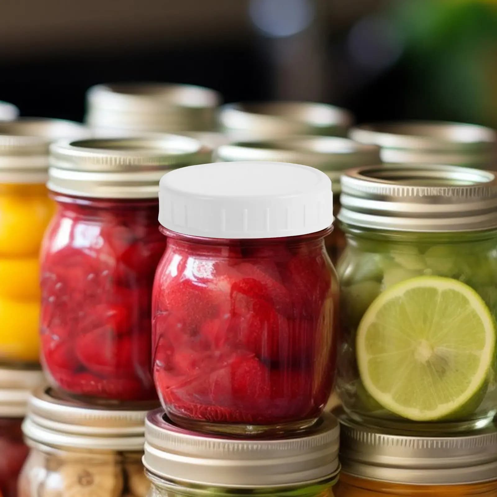10 Pezzi Coperchi Versatili in Plastica per Barattoli, Sigilli Ermetici in Silicone Riutilizzabili per Conservazione Alimenti, per Barattoli Mason, Spezie, Frutta Secca, Caramelle