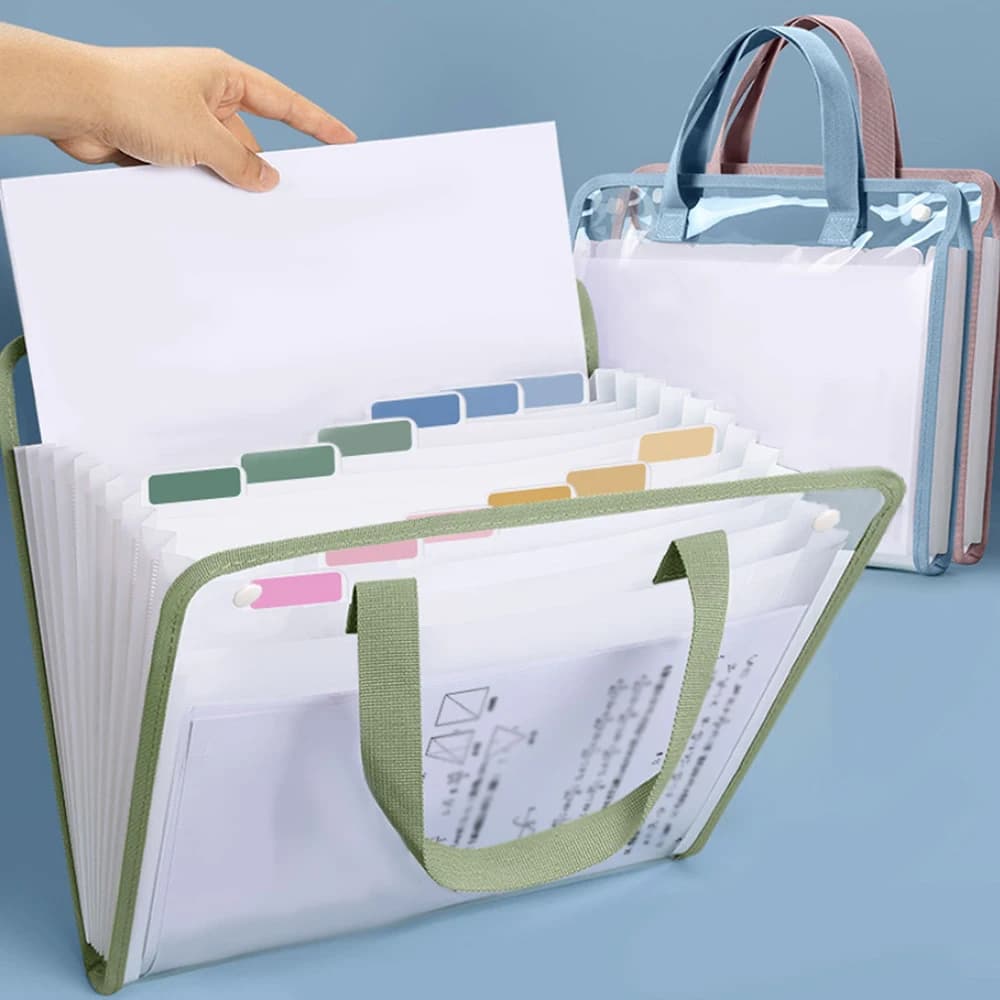 Borsa portadocumenti estesa A4 con 13 tasche: PVC resistente, cartella portatile impermeabile, adatta per studenti e uffici