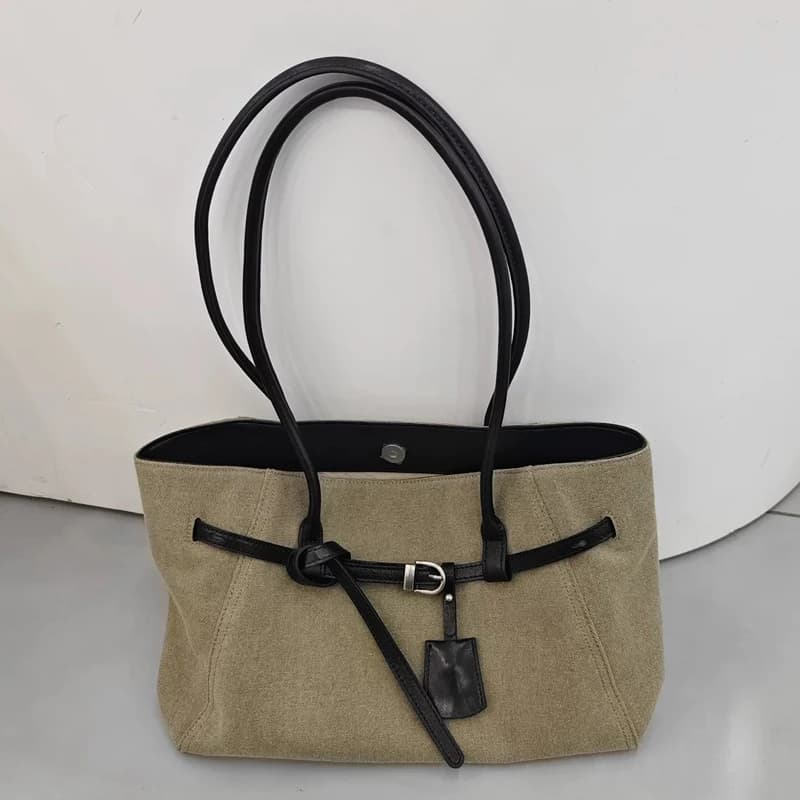 Casual Canvas Tote Bags For Women Luxury Designer Handbags Purses 2026 New In With Cowhide Belt Large Capacity Underarm Shoulder