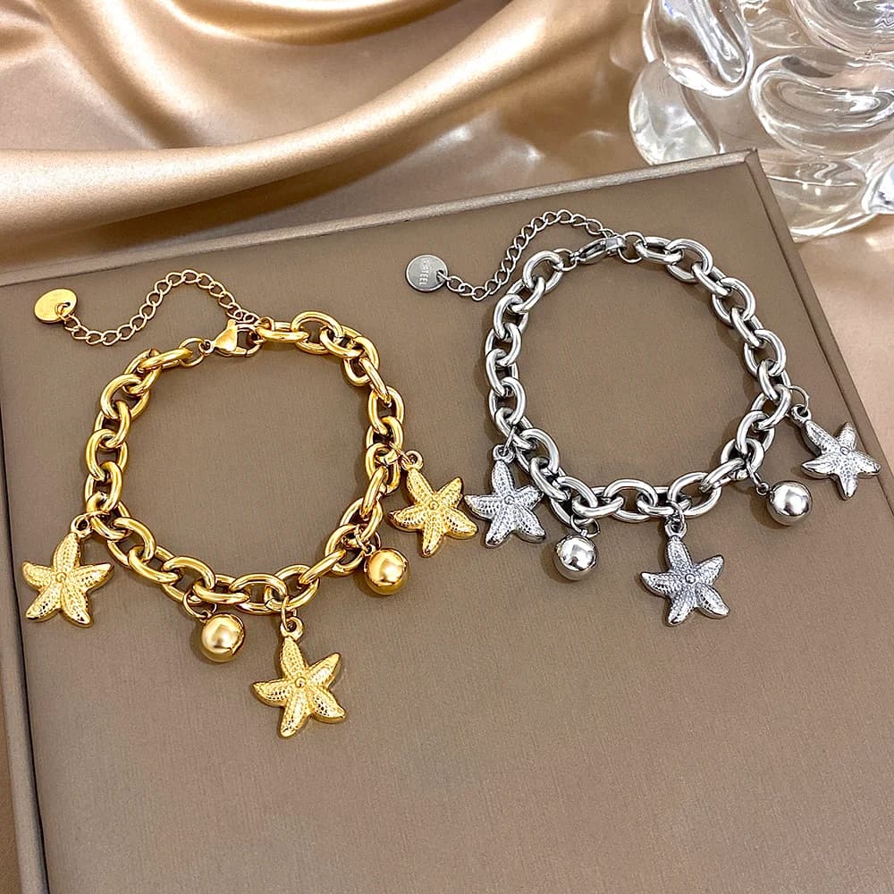 Braccialetti di moda in acciaio inossidabile per le donne Chic stella marina palla nappa oro argento colore catena spessa ciondoli braccialetto gioielli regalo