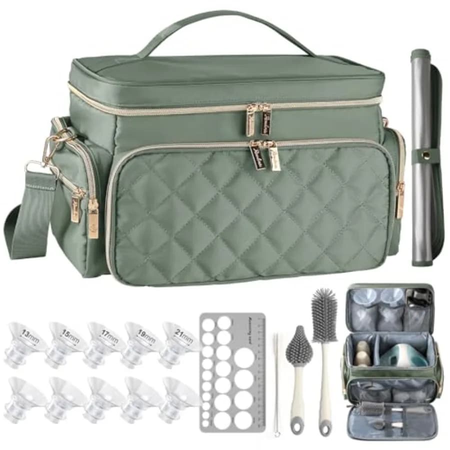 Kit Borsa per Tiralatte Spectra S1/S2 con Set Spazzola per Biberon, 10 Inserti per Flange da 24mm, Righello per Capezzoli e Contenitore Acqua
