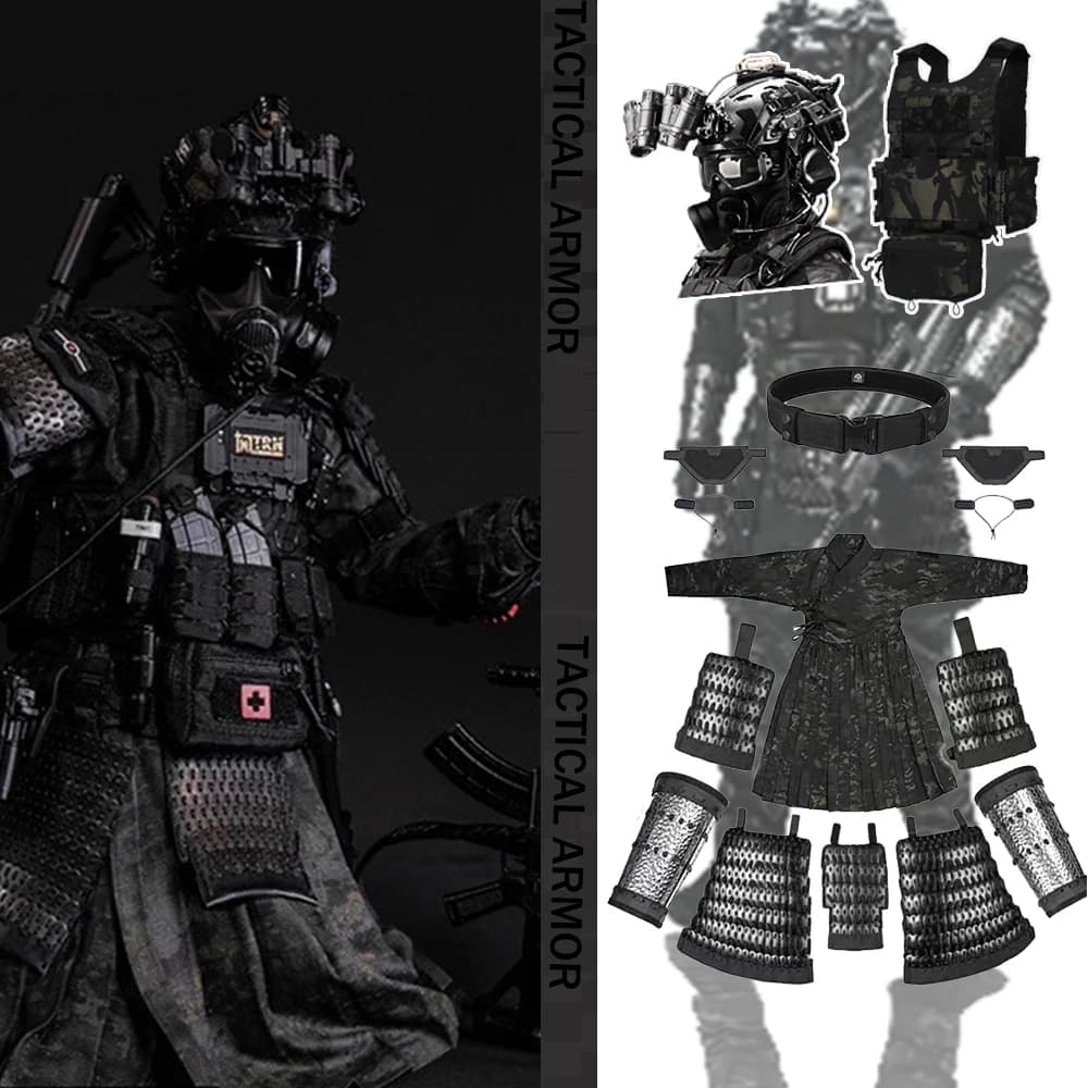 Armatura tattica in scala di drago Set di caschi softair Set di protezioni per cavaliere guerriero medievale Set di protezioni per il polso Protezione da combattimento samurai