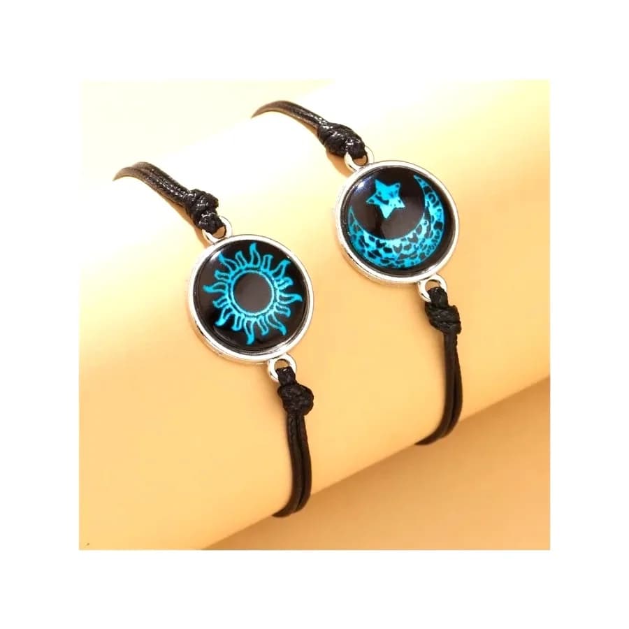 New Moon and Sun Love Time Gem Glow Couple Bracelet - Hand-woven Rope for Couples