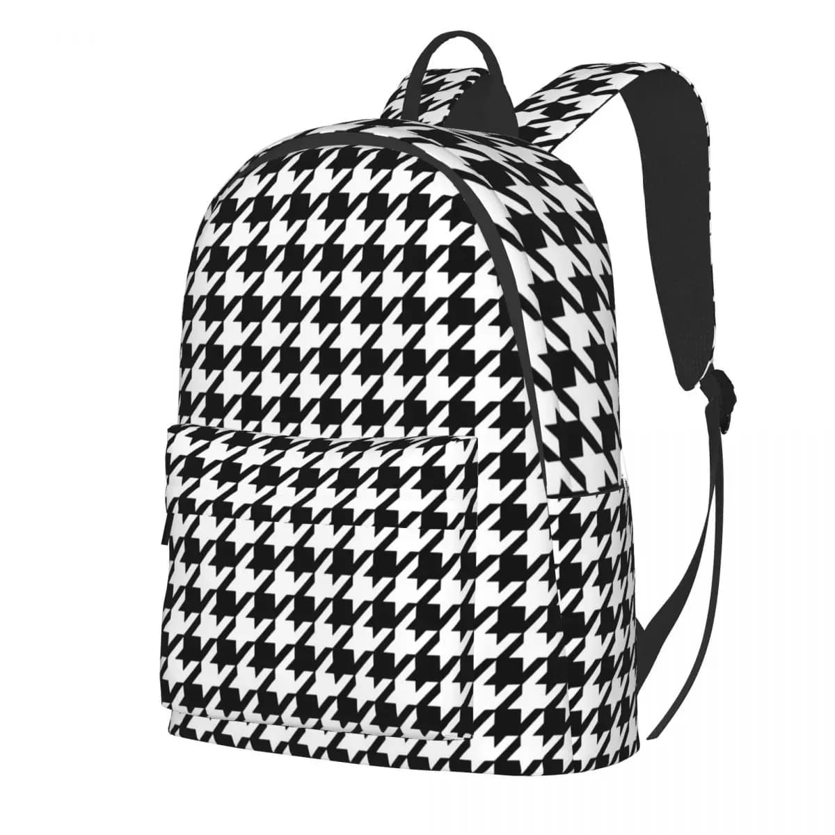 Zaino pied de poule in bianco e nero Design astratto Donna Uomo Zaini stile outdoor Zaino da scuola fresco e traspirante