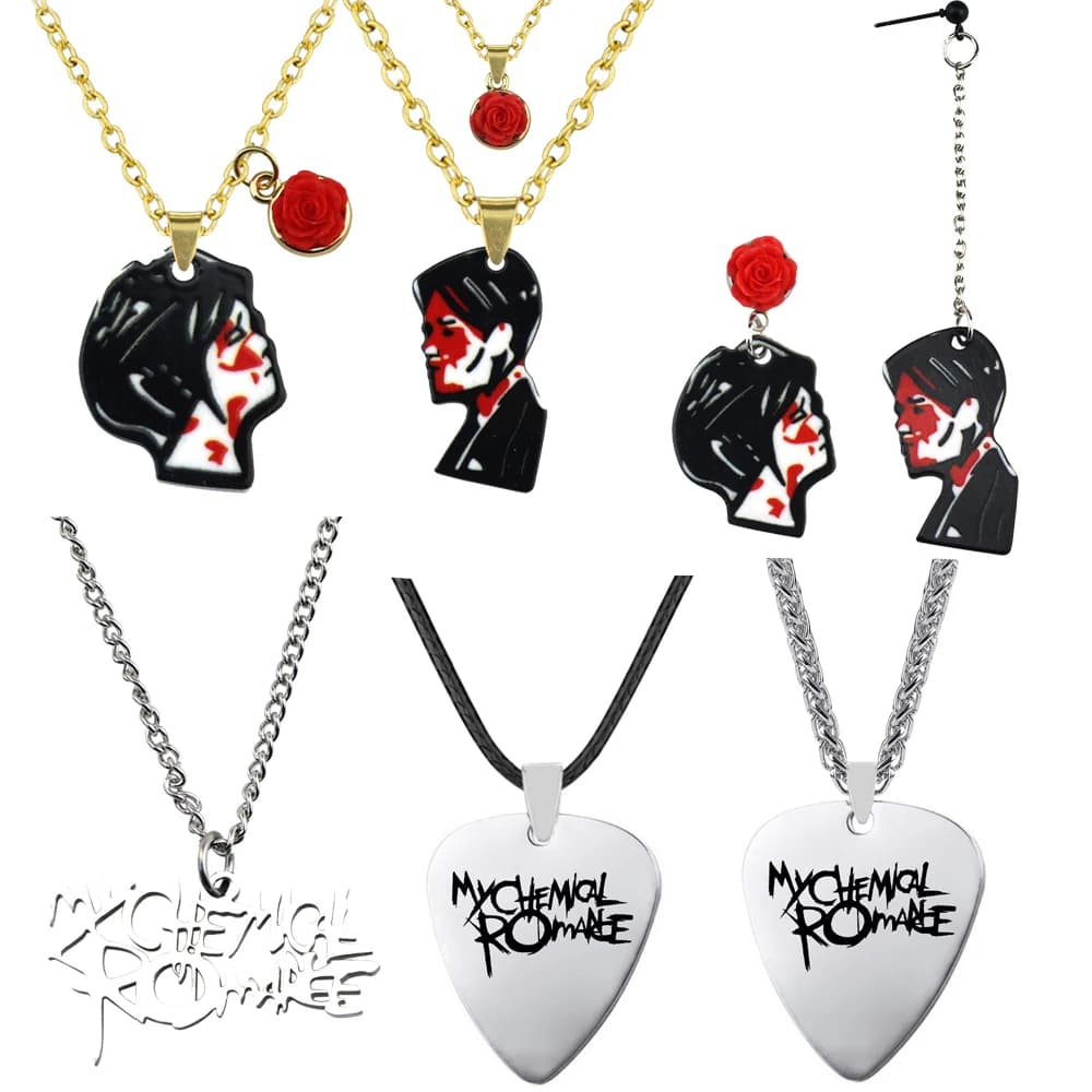 Rock Band My Chemical Romance Collane Cosplay MCR Collana con ciondolo per plettro per chitarra in acciaio inossidabile Cos Accessori Regali di Natale