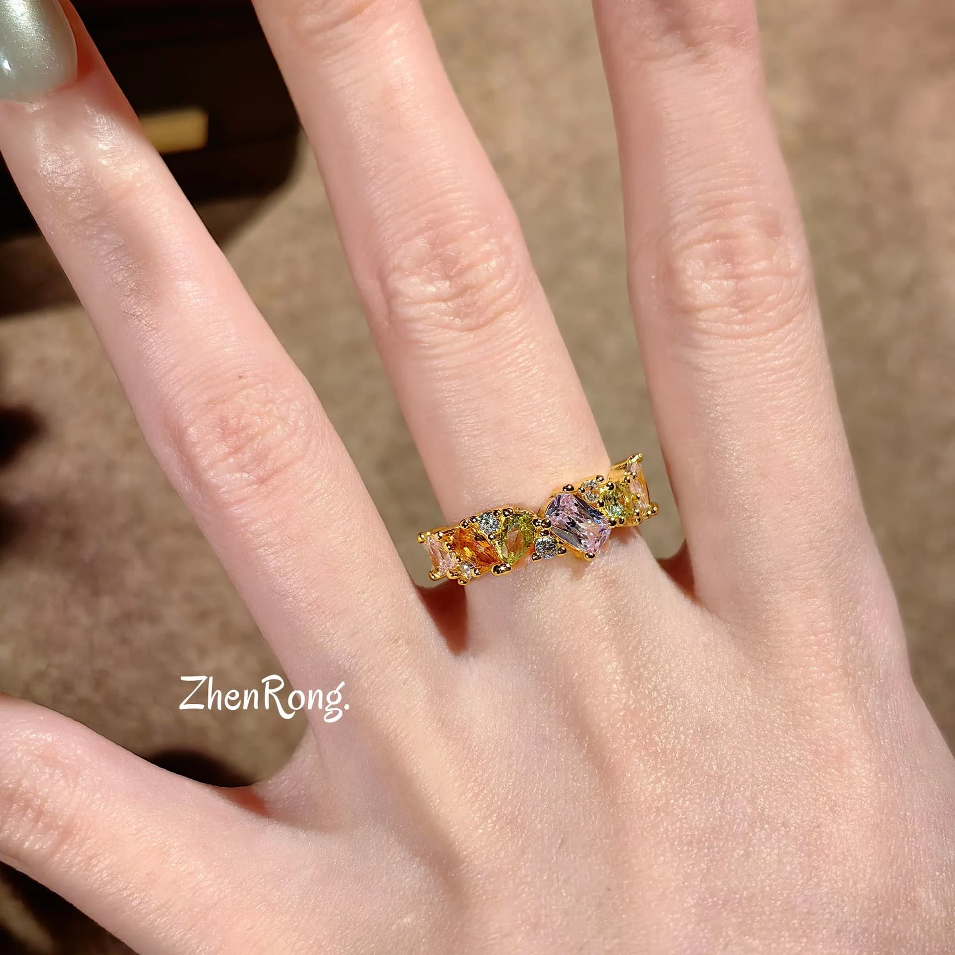 925 Sterling Silver Dopamine Color Zircon Open Ring Niche Design Light Luxury High End Index Finger Ring For Women