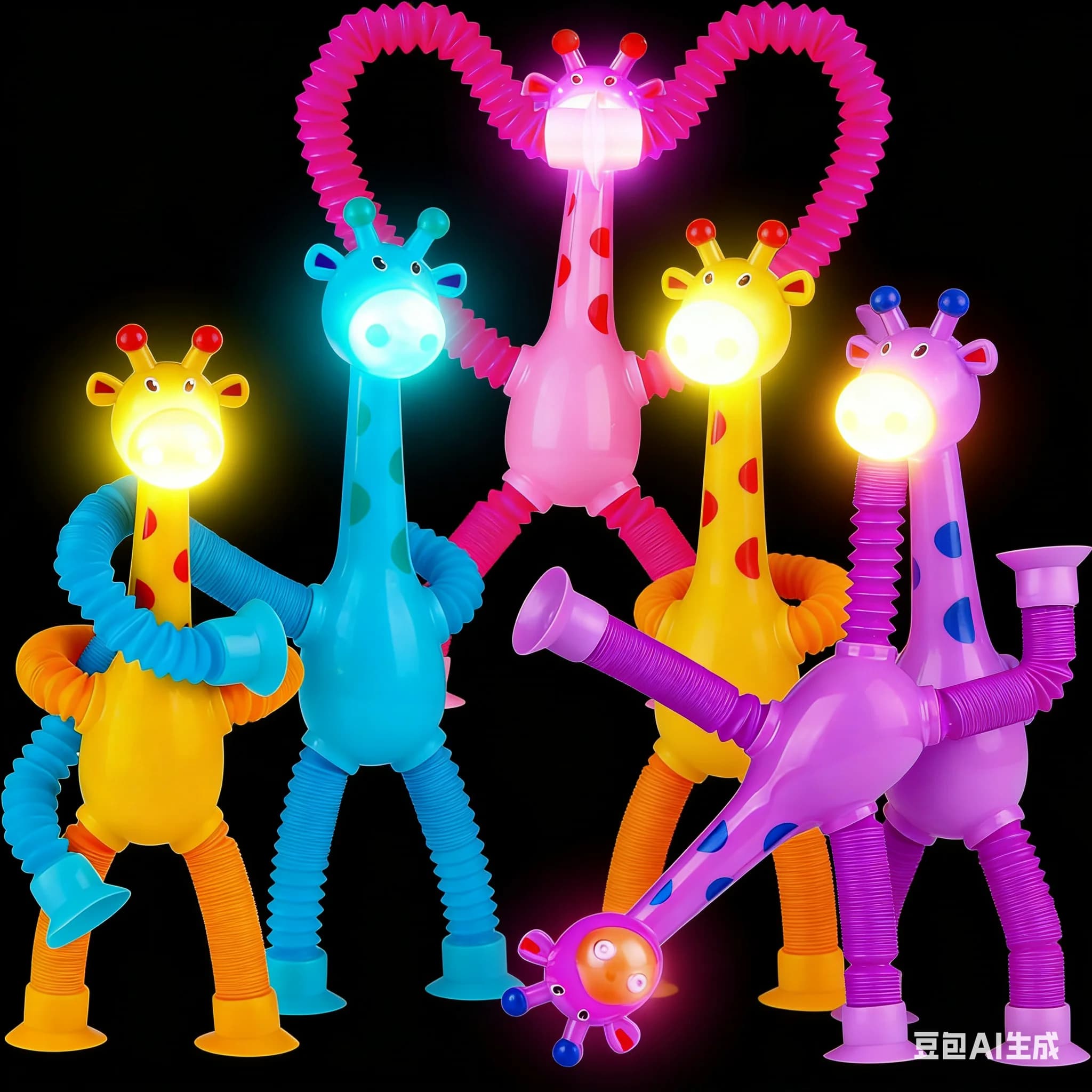 Giocattoli LED Giraffa Pop Tube con Ventosa 4 Pezzi, Giocattoli Sensoriali Antistress per Cesto di Pasqua, Giocattolo Telescopico Giraffa con Ventosa