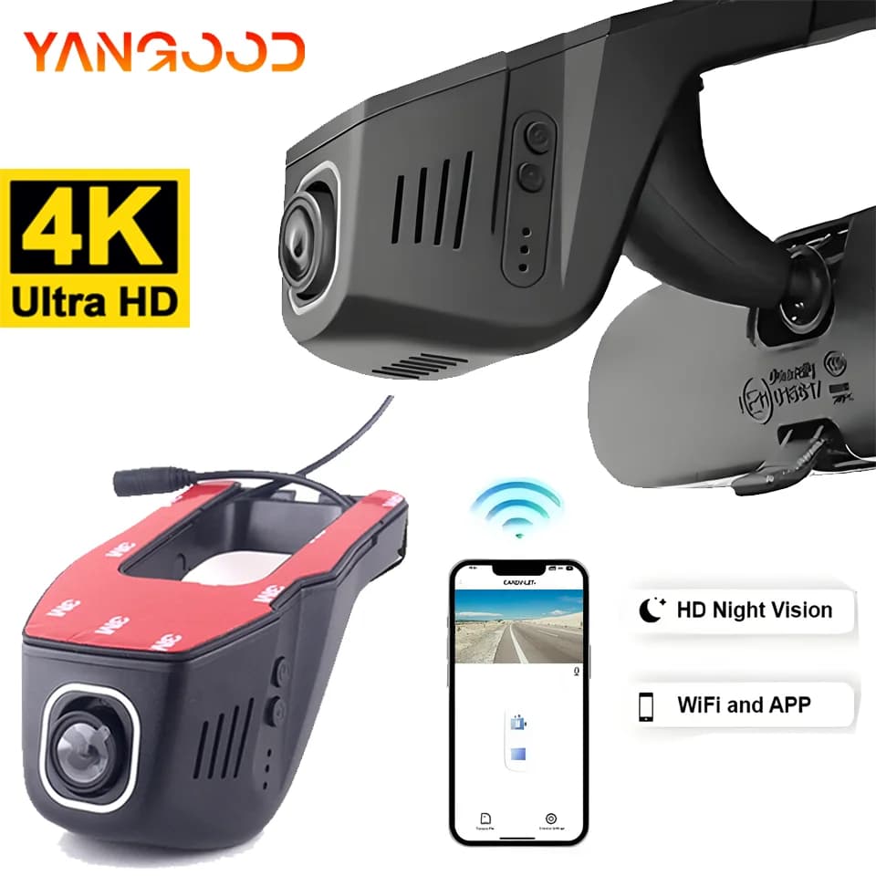 Registratore di Guida per Auto con APP WIFI, Dash Cam 4K Senza Schermo, Monitoraggio Parcheggio con Internet Mobile, Registrazione Video in Loop, Visione Notturna HD