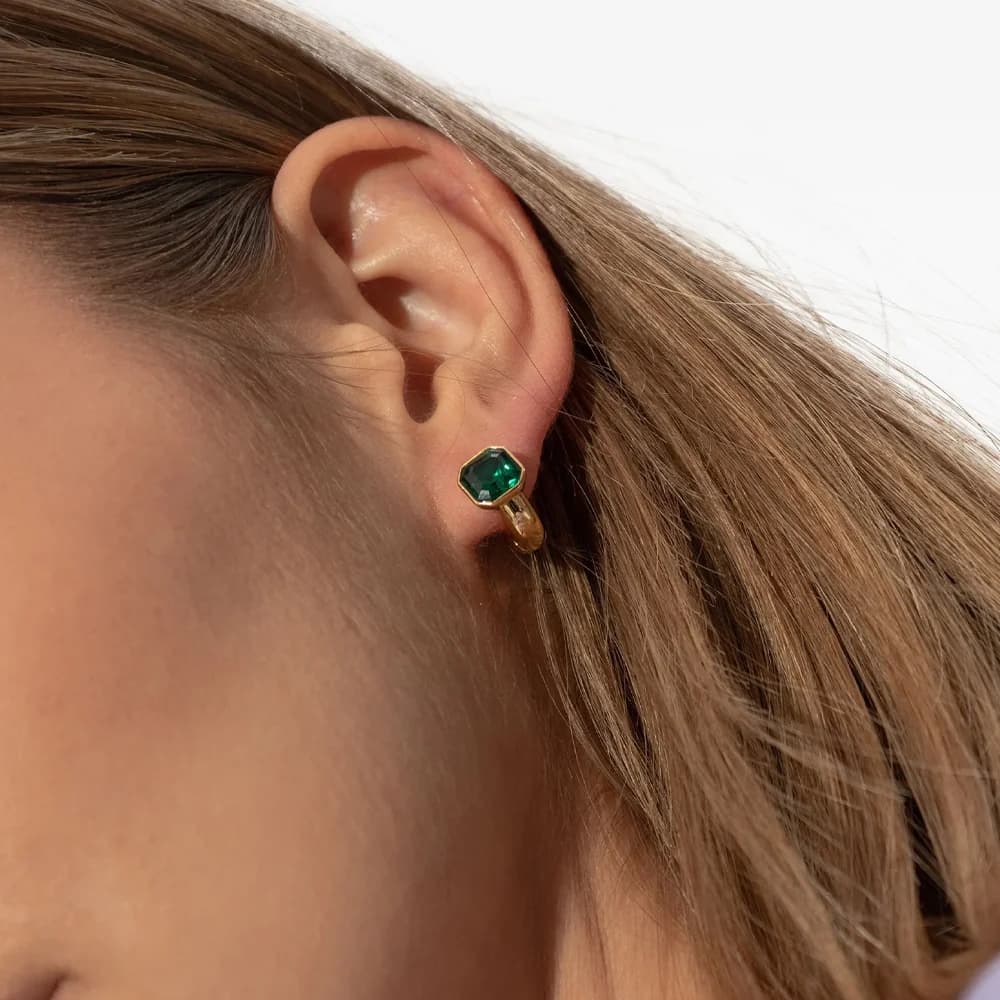 Orecchini a cerchio con zirconi quadrati viola verdi alla moda, gioielli rotondi minimalisti in acciaio inossidabile color oro per regali femminili da indossare ogni giorno