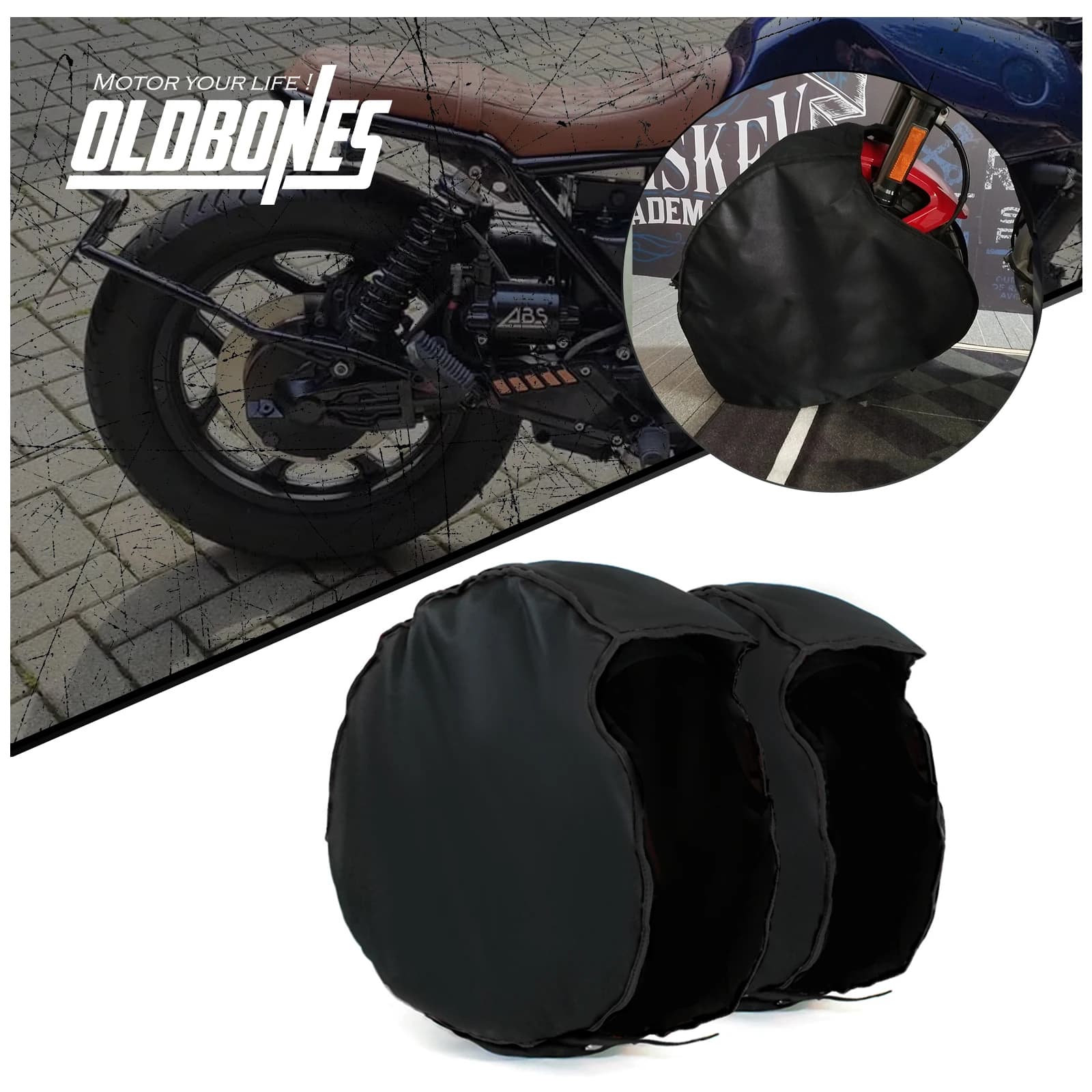 Copertura isolante termica per pneumatici per moto addensata da 17 pollici Mantieni protezione calda Parabrezza con bordo nero in pile polare anteriore e posteriore