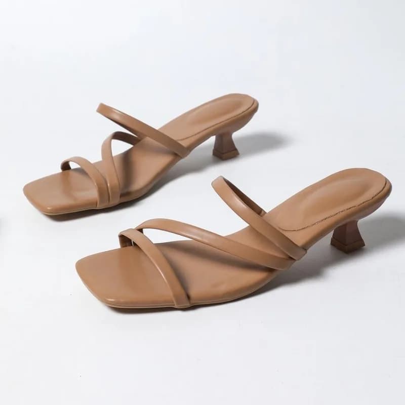Ciabatte da donna con tacco a gattino, alla moda, con cinturino incrociato, punta quadrata aperta, eleganti, estive, comode per le vacanze e l'uso quotidiano