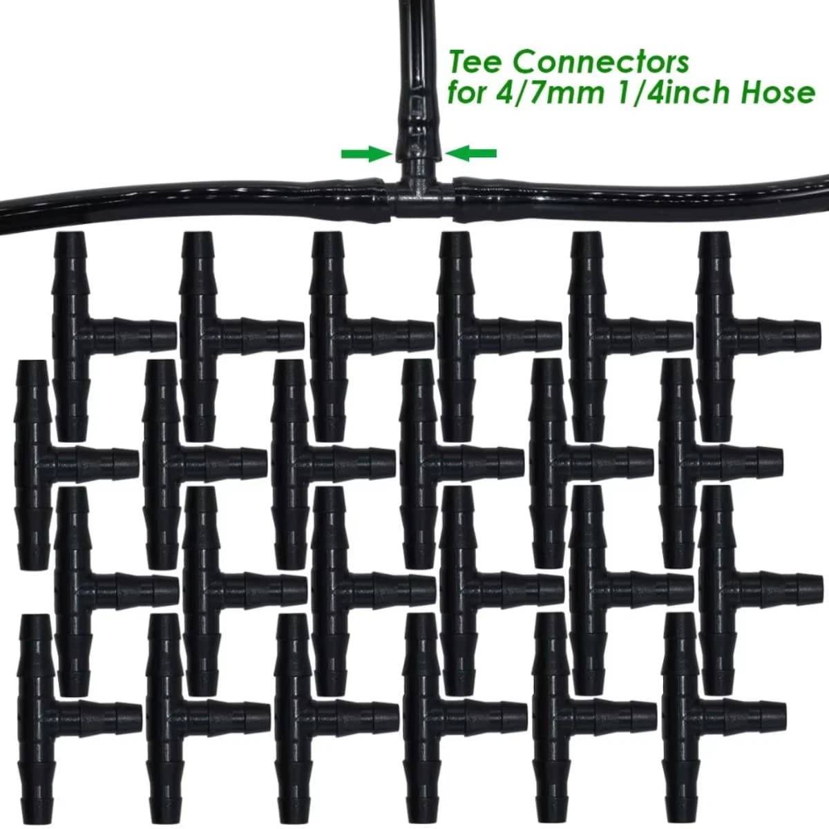 50 PZ 1/4 Pollice Connettore Giunto Tee Irrigazione a goccia Gocciolatore Irrigazione Attrezzi da giardino per 4mm/7mm Tubo Tubo Serra