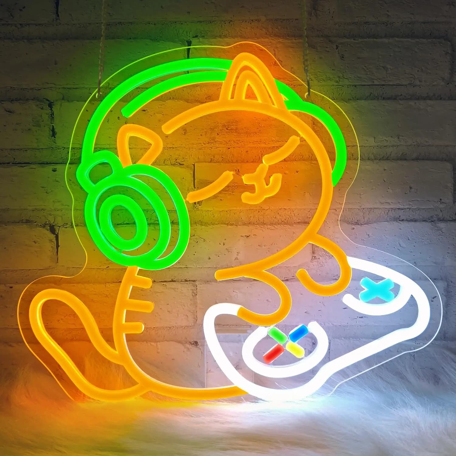 Neon light for game cats with headphones and gamepad powered by USB for the bedroom decor of the games room, fantastic gift for players and cat lovers