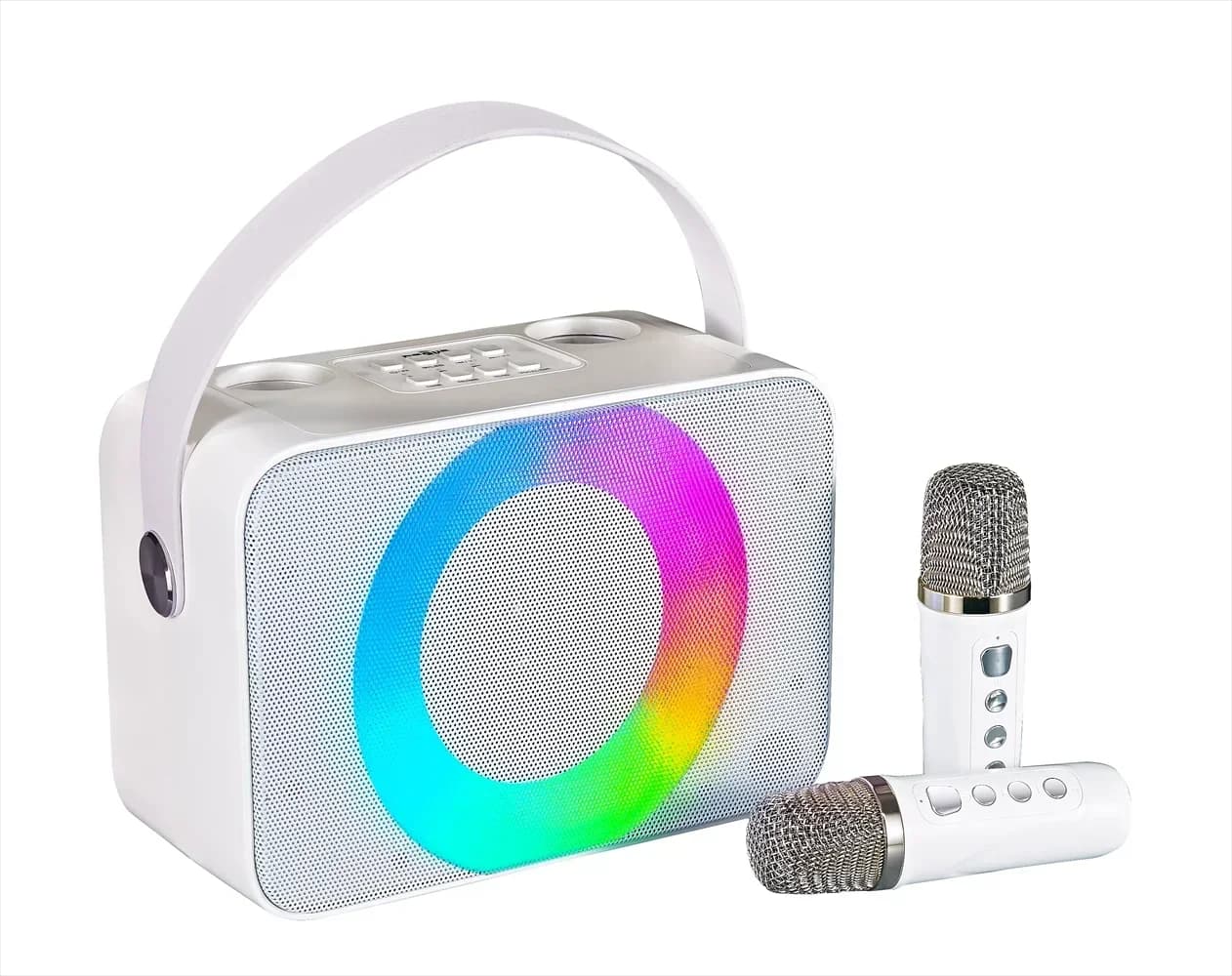 Macchina per karaoke wireless con doppio microfono - Altoparlante portatile con microfono e luci LED, ricaricabile per cantare a casa/all'aperto