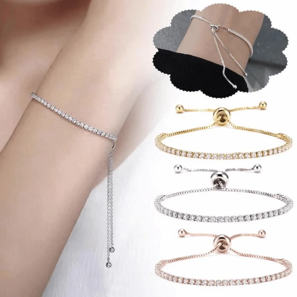 Bracciale Tennis Regolabile con Cristalli, Accessori Gioiello Elastici, Bracciale CZ Multicolore, Gioielli Scintillanti per Matrimoni