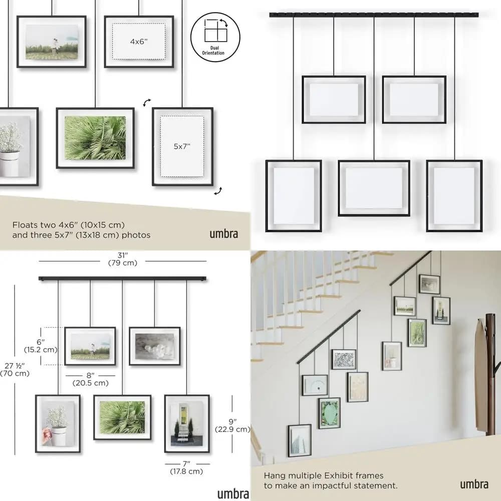 Black Adjustable Wall Frame Set for 5 Photos: 2x 4x6 and 3x 5x7