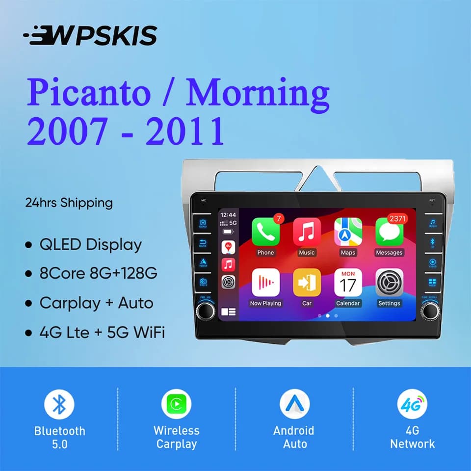 8G Ram 128GB QLED Autoradio Video Audio A/V Musica Lettore DVD GPS Navi Per Kia Picanto Morning 2007 - 2011 Carplay Auto DSP RDS