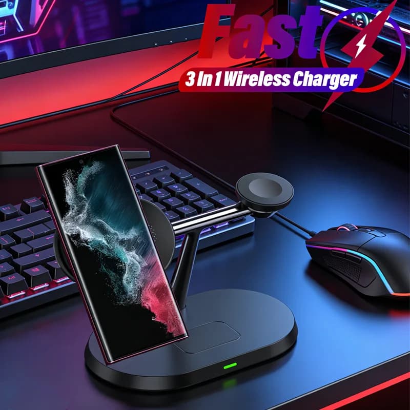 Caricatore Wireless Magnetico 3 in 1, Stazione di Ricarica Rapida per Samsung Galaxy S25 S24 Watch 7 6 5 4 3 2 Active 1 2 Earbuds
