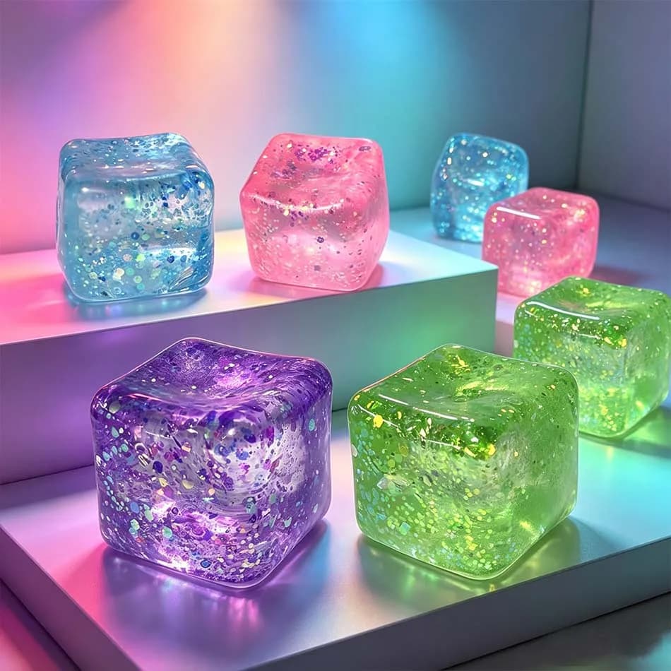 Cubo di Maltosio Antistress, Giocattolo per Decompressione, Piccoli Cubetti di Ghiaccio, Anti-Stress a Lento Ritorno, Luce Polare, Colorato, Blocco TPR Spremibile