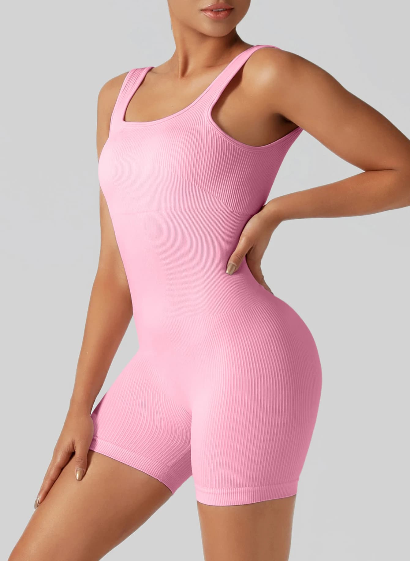 Women's Solid Color Body with Shorts - Unitard Seamless High Life Modeling For Gym, Pilates, Summer Yoga and Hot Yoga