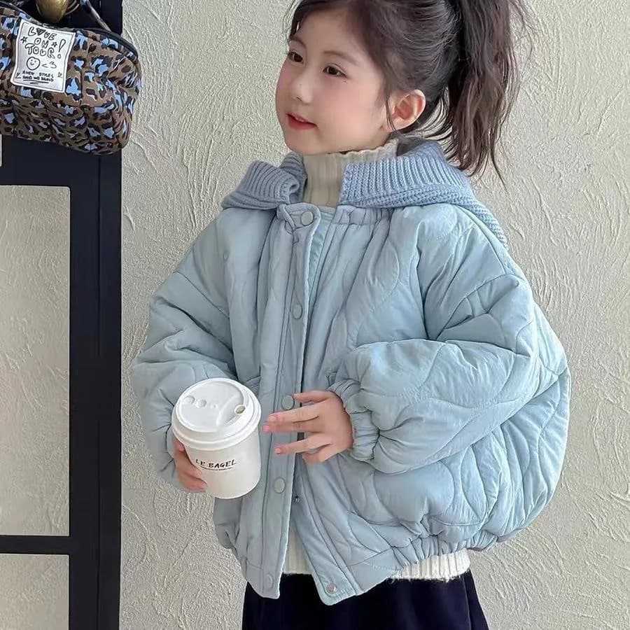 Girls Cotton Jacket Autumn Winter New Style Children Solid Color Hooded Thickened Coat for Kids