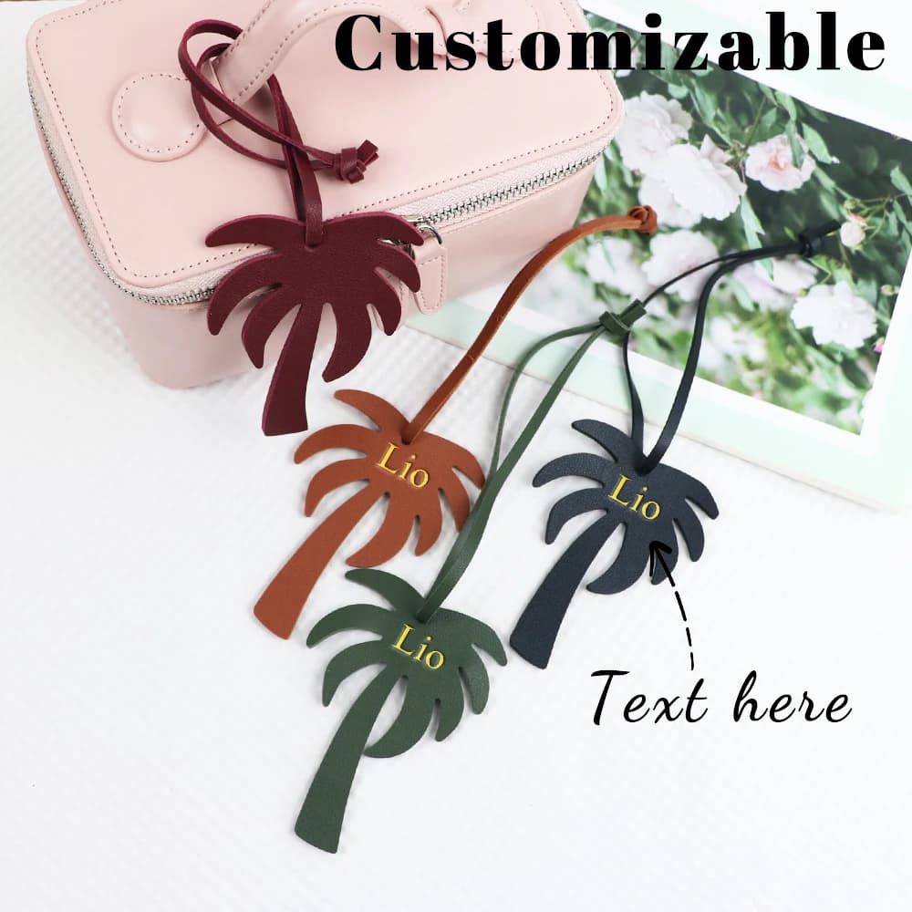 Nome personalizzato in pelle albero di cocco ciondolo decorazione borsa fascino borsa accessori artigianali fai da te