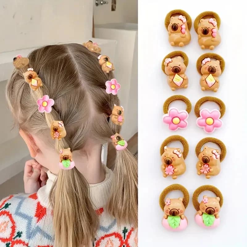 10 pezzi simpatici cartoni animati capibara elastici per capelli per ragazze accessori per capelli in resina morbida colori misti per l'uso quotidiano design di animali giocosi