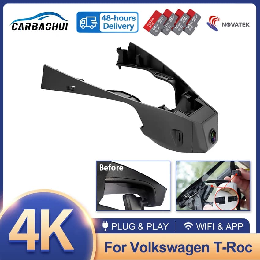New 4K Wifi Car DVR Video Converter Plug and Play Dash Cam Camera for Volkswagen VW T-Roc AC7 A11 2017-2020 2021 2022 2023 2024